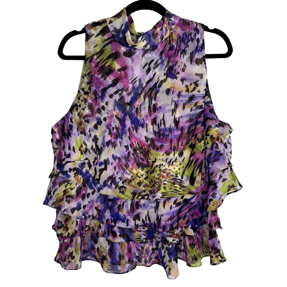 Vintage Alex Evenings Women's 2X Sleeveless Ruffled Layered Abstract Floral Top